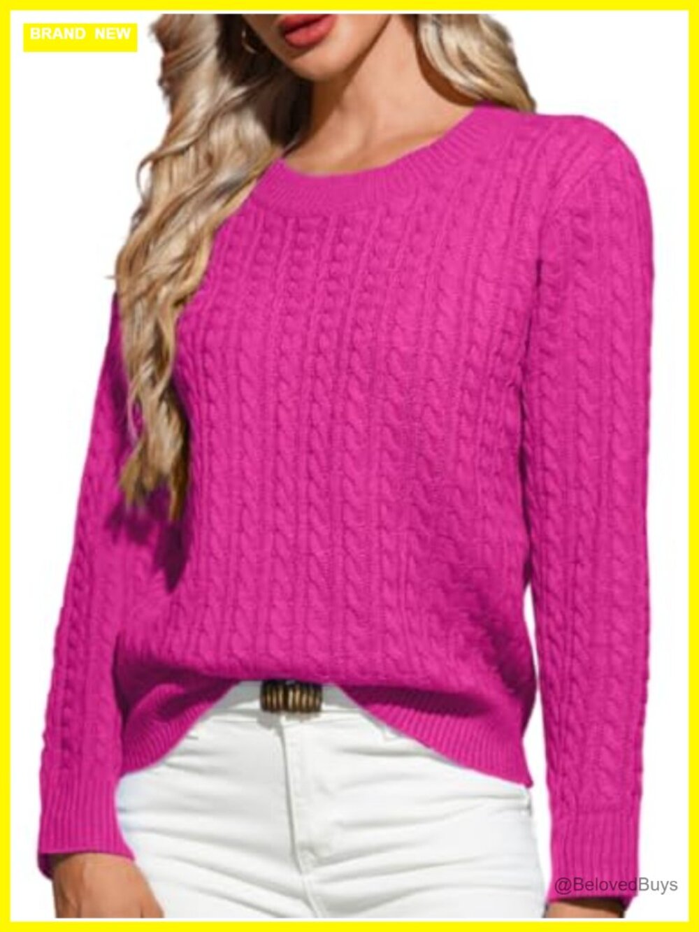 Cable Knit Sweater Crew Neck Long Sleeve Ribbed Pullover Midweight